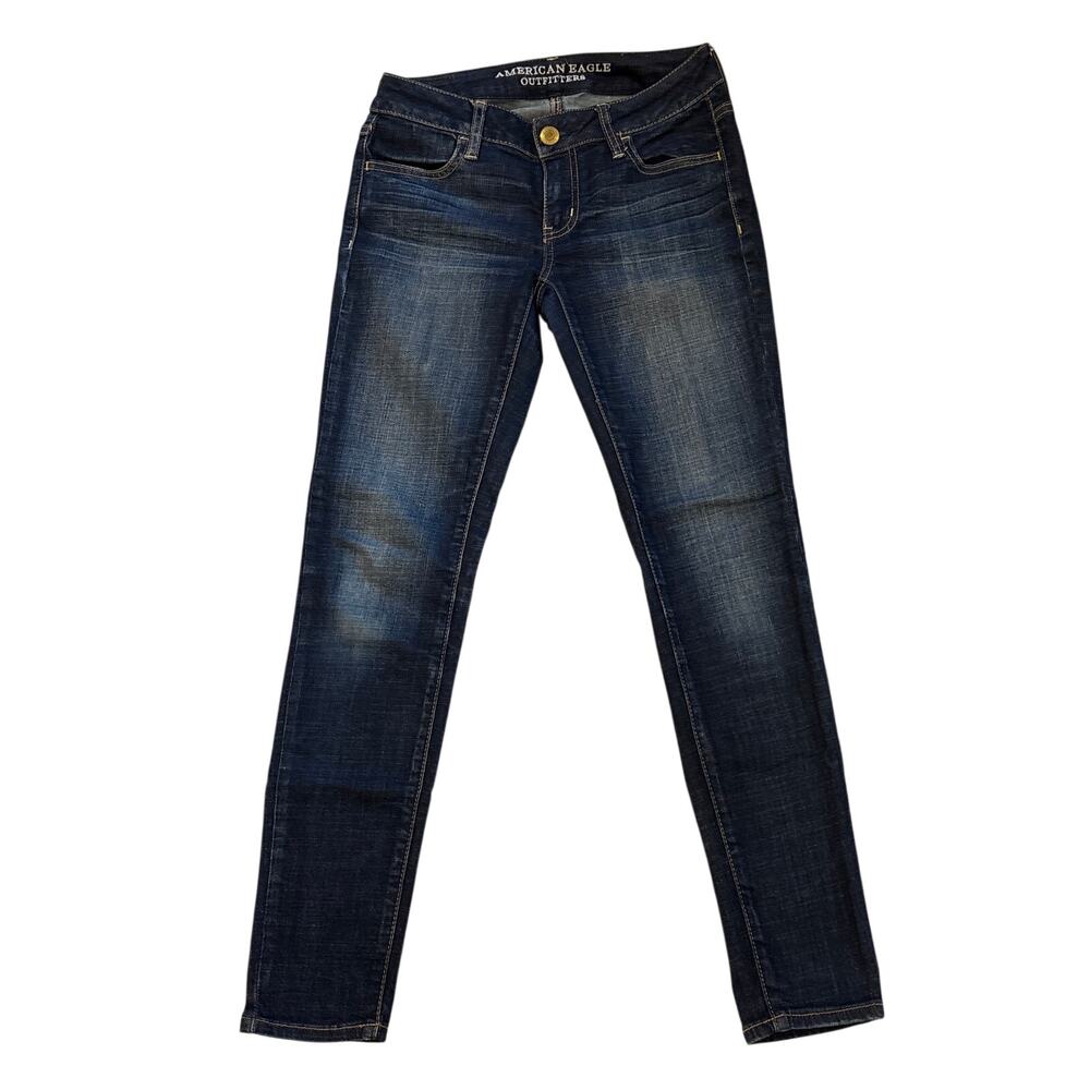 American Eagle Jegging Womens 2 Short Blue Super Stretch Denim Distressed Casual